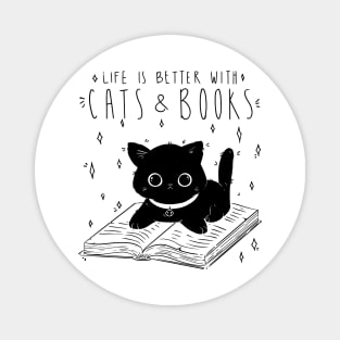 Funny Cute Cats and Book Perfect Gift for Cat Lover and Book Lover Magnet